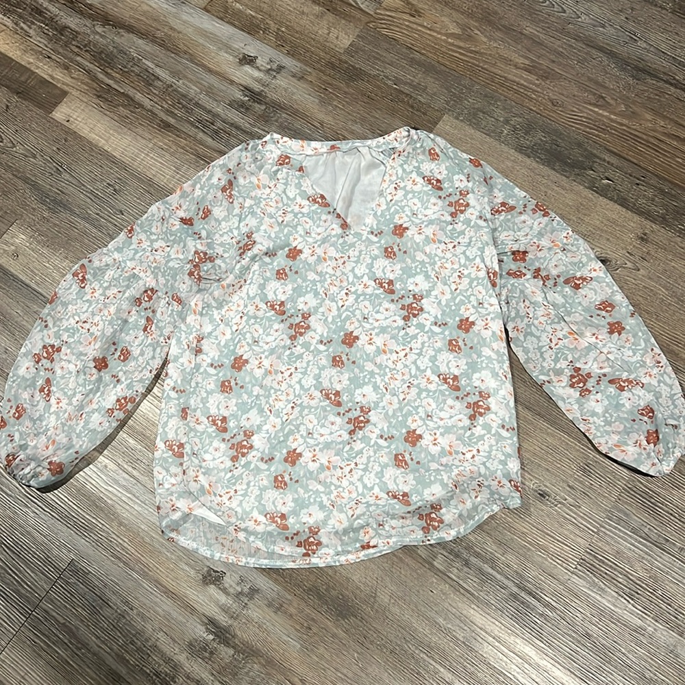 Womens V Neck Floral Print T-Shirt Ladies Casual Loose Long Tops Sleeve Blouse